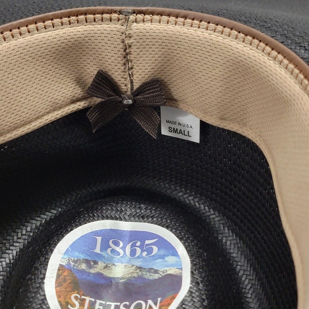 Stetson Hat Mens Small JW Marshall Cowboy Black Straw Wide Flat Brim Western USA - Picture 6 of 7
